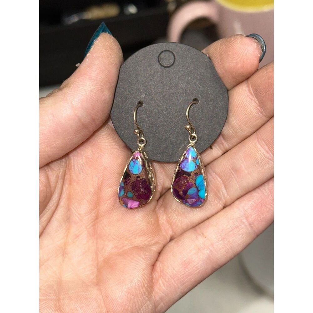 Purple Dahlia Turquoise .925 Sterling Silver Earrings